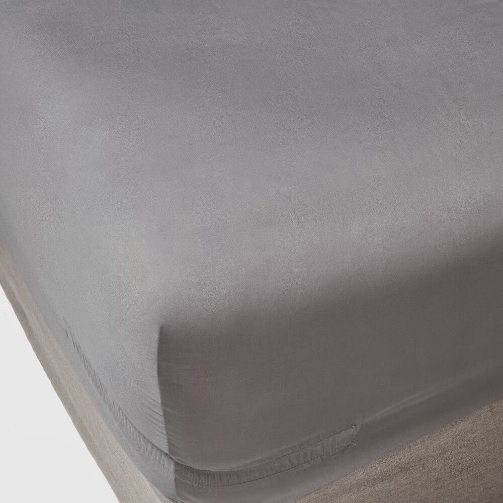 Threshold Full 400TC Cotton Sateen Fitted Sheet Dark Gray New Open No Label READ